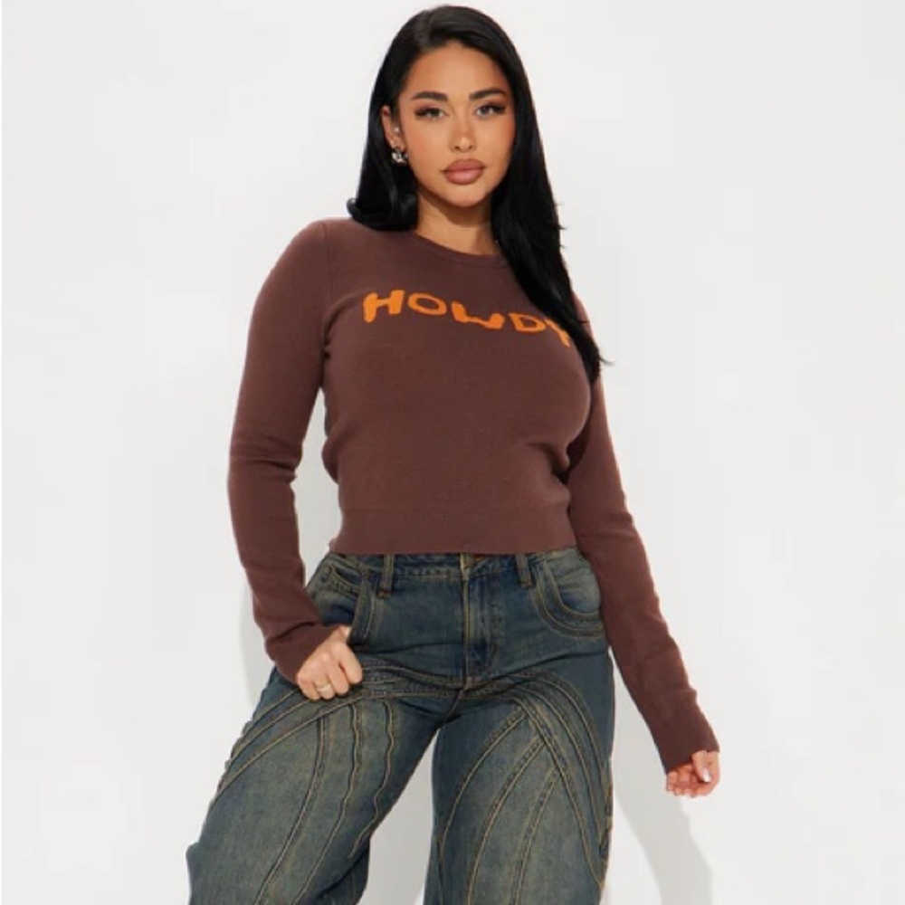 Fashion Nova “Howdy” Knit Sweater Westerncore | Nashville Vibes Size Small NEW - Picture 3 of 5